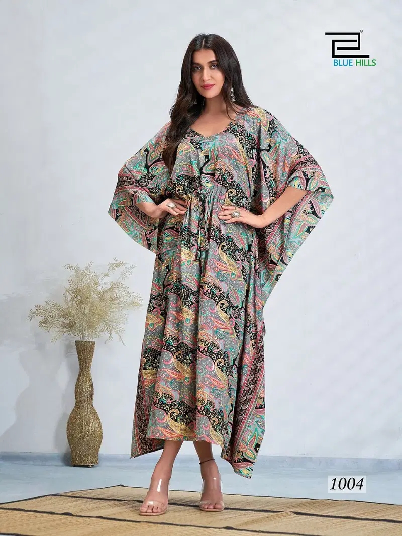 Blue Hills Fire Walk New Designer fancy Wear Crape Kaftan Kurti Collection